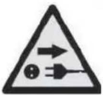 Warning sign depicting a plug and plug with an arrow indicating direction, symbolizing electrical hazard or safety warning.