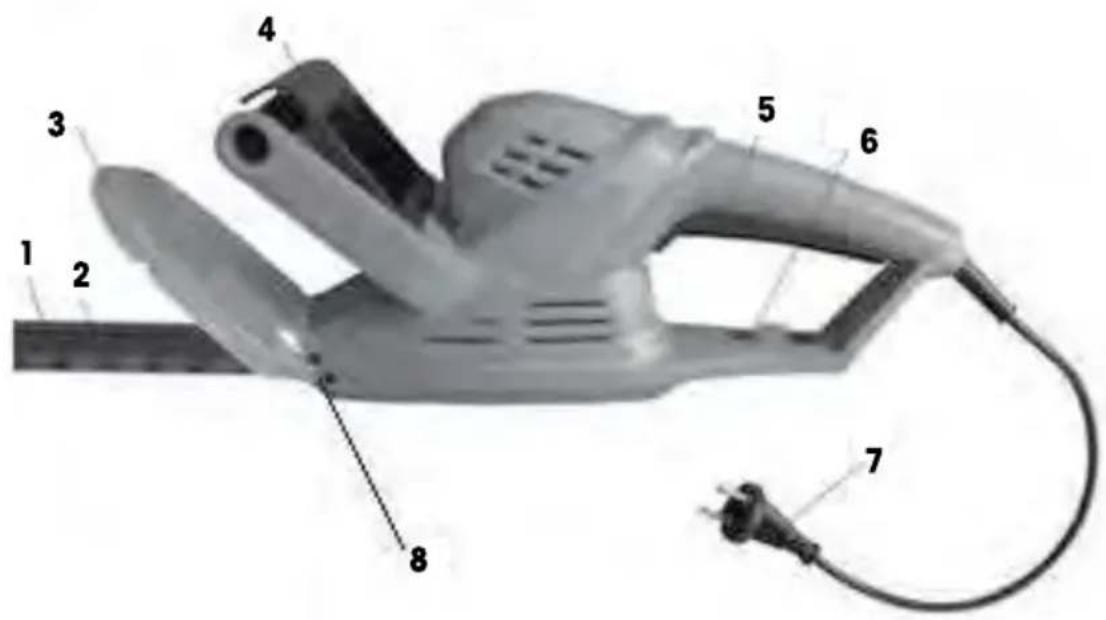 Labeled diagram of an electric shaver with numbered parts for identification