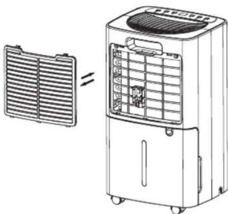 Technical line drawing of a portable air conditioner unit with side panel and side door (no text or symbols)