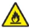 Warning sign depicting a flame symbol in yellow and black on a white background