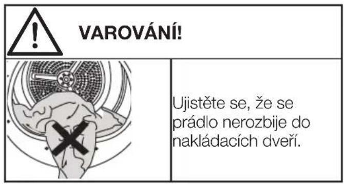 VAROVÁNÍ! Ujistěte se, že se prádlo nerozbije do nakládacích dveří.