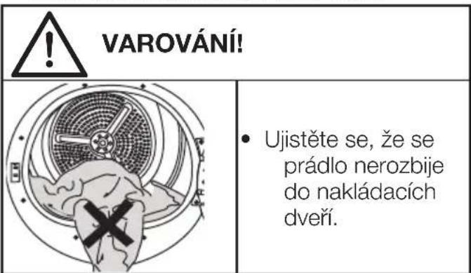 VAROVÁNÍ! Ujistěte se, že se prádlo nerozbije do nakládacích dveří.