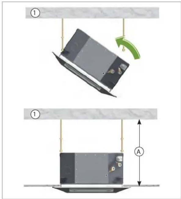 Diagram illustrating a mechanical or electrical setup with labeled components and directional arrows, including a magnified view of a device.