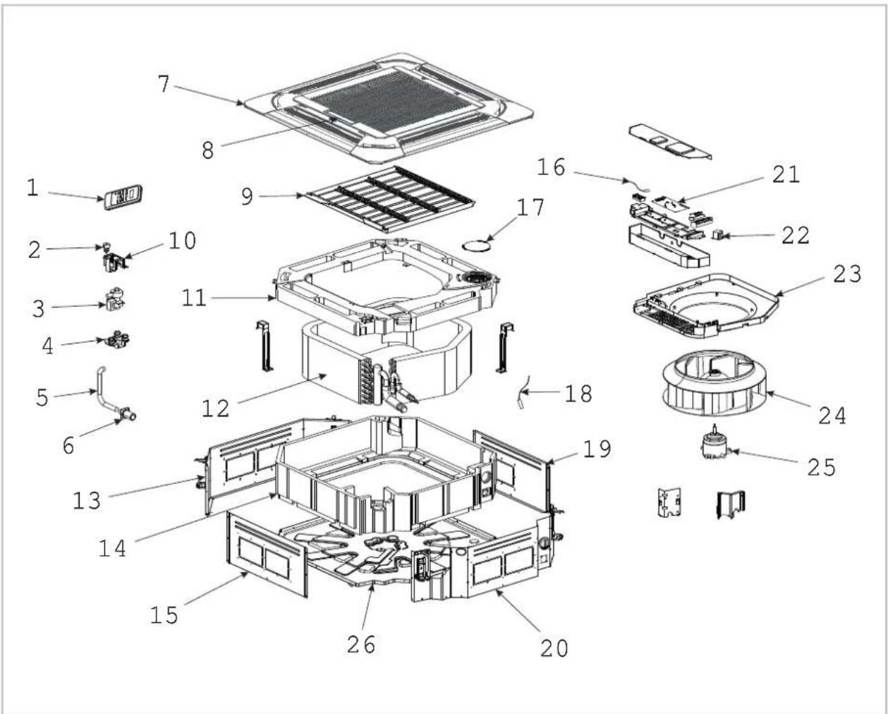 Exploded view diagram of a device with numbered components for identification