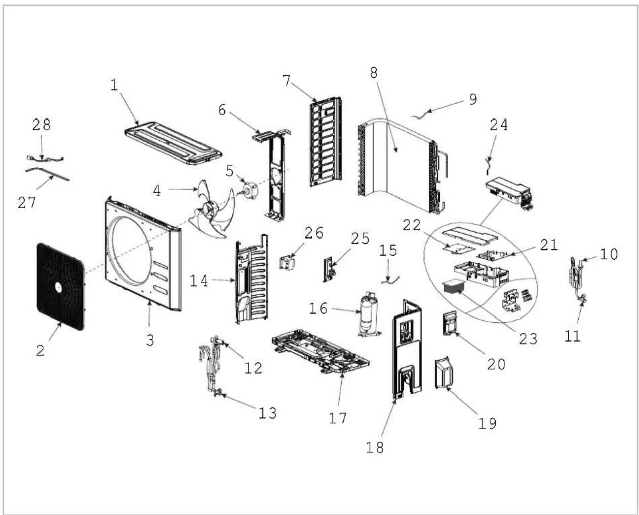 Exploded view diagram of a device with numbered components for identification
