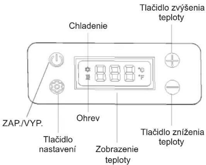 Chladenie Tlačidlo zvýšenia teploty ZAP./VYP. Ohrev Tlačidlo nastavení Zobrazenie teploty Tlačidlo zníženia teploty