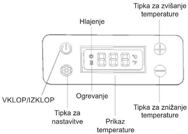 Tipka za zvišanje temperature Hlajenje Tipka za znižanje temperature Viking/IZKLOP Ogrevanje Tipka za nastavitve Prikaz temperature