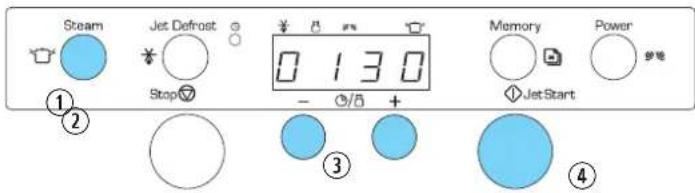 Steam Jet Defrost Stop 0 1 3 0 - + Memory Jet Start Power ① ② ③ ④
