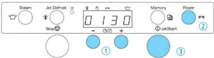 Steam Jet Defrost Stop 0 130 - Memory JetStart Power ② ① ③