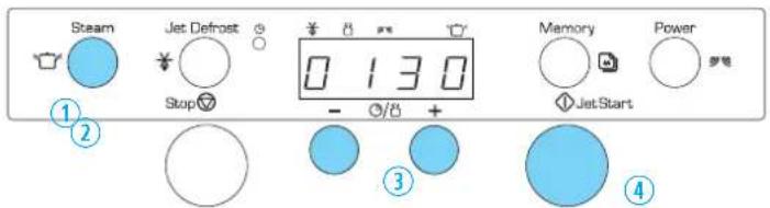 Steam Jet Defrost Stop 0 1 3 0 - + Memory JetStart Power ① ② ③ ④