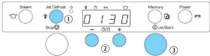 Steam Jet Defrost Stop ① 0 130 Memory Power JetStart ② ③