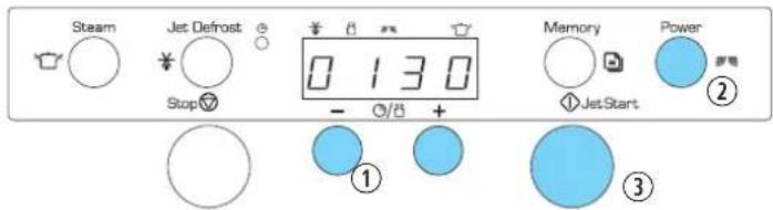 Steam Jet Defrost Stop 0 130 - Memory JetStart Power ② ① ③
