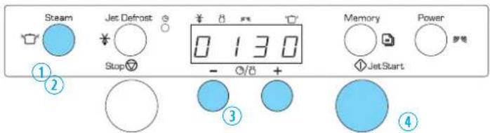 Steam Jet Defrost Stop 0 1 3 0 Memory Power JetStart ① ② ③ ④