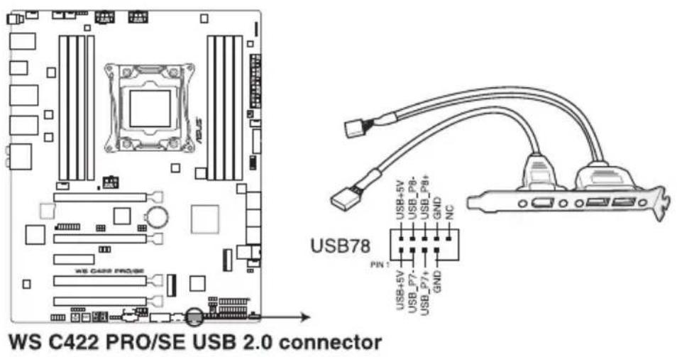 WS C422 PRO/SE USB 2.0 connector USB78 PIN 1 USB+5V USB_P8- USB_P8+ GND NC USB+5V USB_P7- USB_P7+ GND
