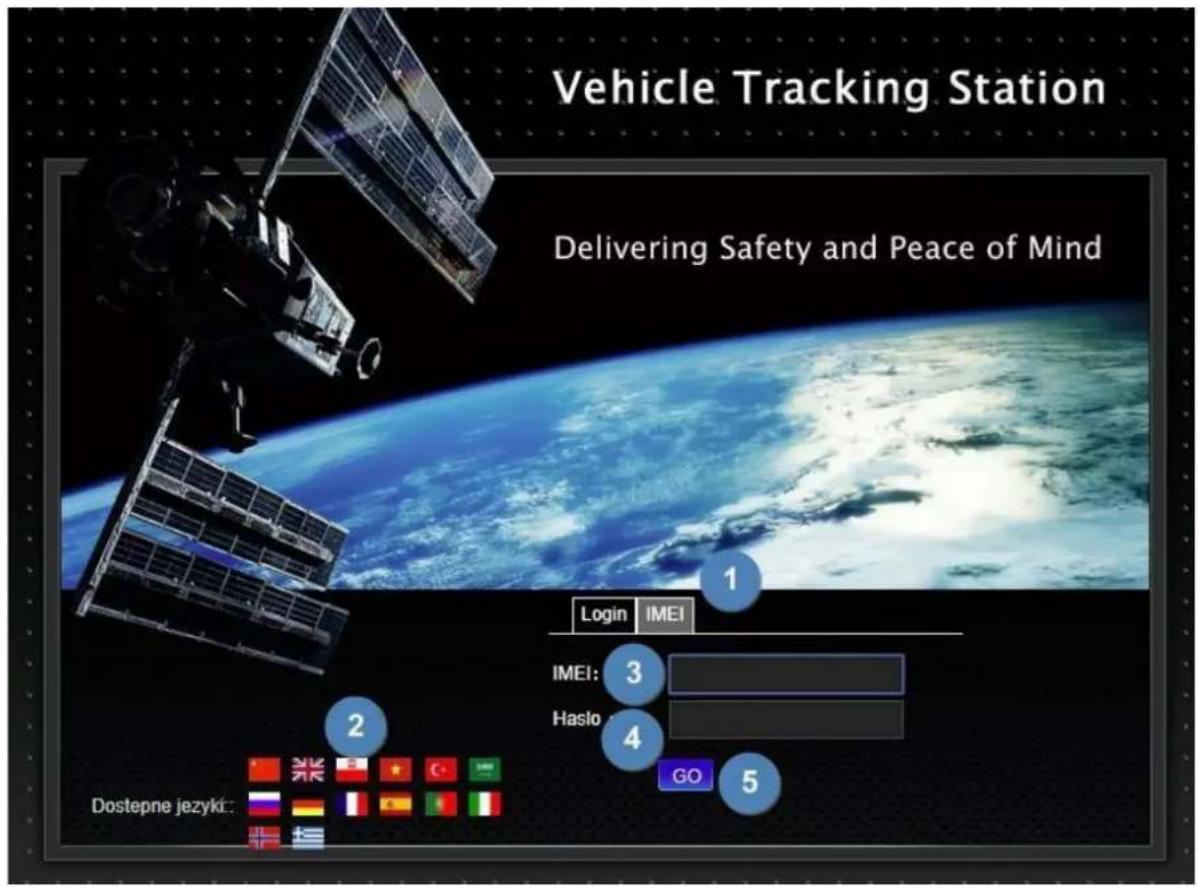 Vehicle Tracking Station Delivering Safety and Peace of Mind Login IMEI IMEI: Haslo GO Dostepne jezyki: 2 1 3 4 5
