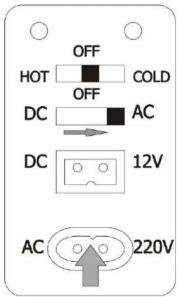 OFF HOT COLD OFF DC AC DC 12V AC 220V
