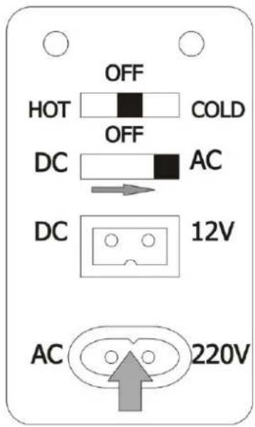 OFF HOT COLD OFF DC AC DC 12V AC 220V