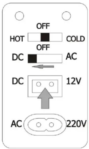 OFF HOT COLD OFF DC AC DC 12V AC 220V