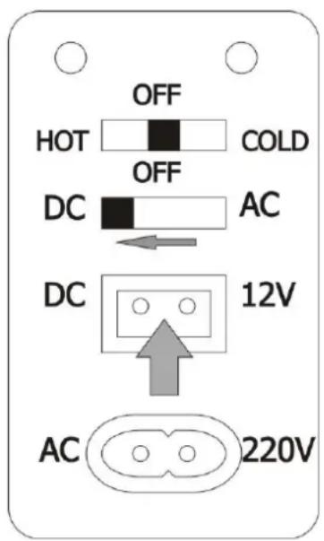 OFF HOT COLD OFF DC AC DC 12V AC 220V