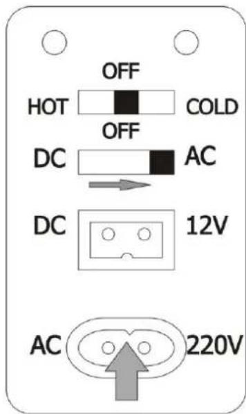 OFF HOT COLD OFF DC AC DC 12V AC 220V