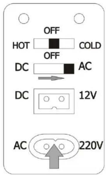 OFF HOT COLD OFF DC AC DC 12V AC 220V