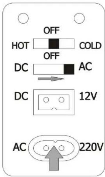 OFF HOT COLD OFF DC AC DC 12V AC 220V