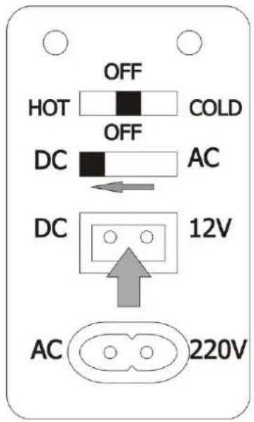 OFF HOT COLD OFF DC AC DC 12V AC 220V