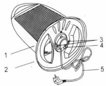Technical diagram of an electrical device with numbered components labeled 1 to 5