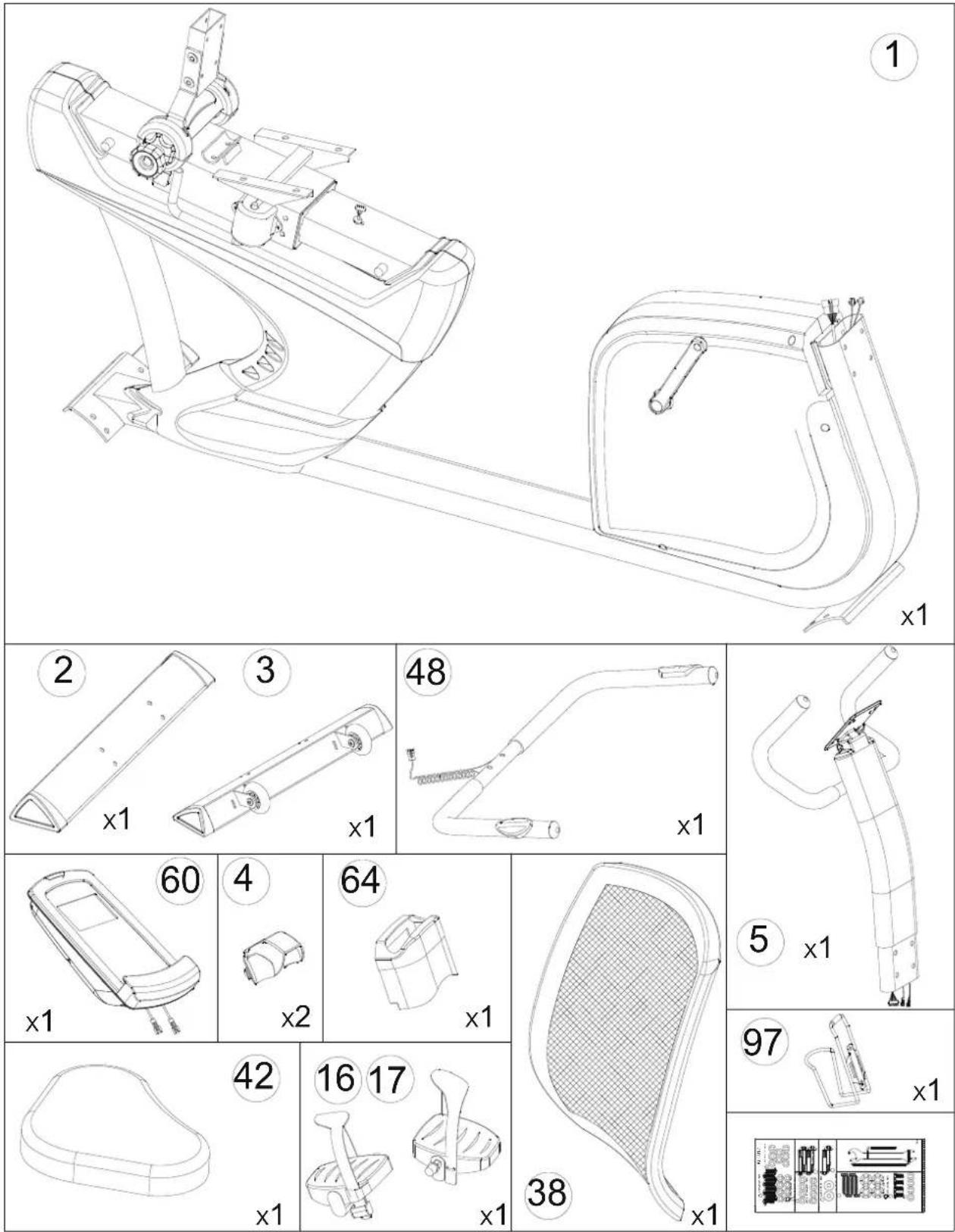 Technical drawing of a mechanical device with numbered parts and x1 dimensions, including exploded and assembled views.