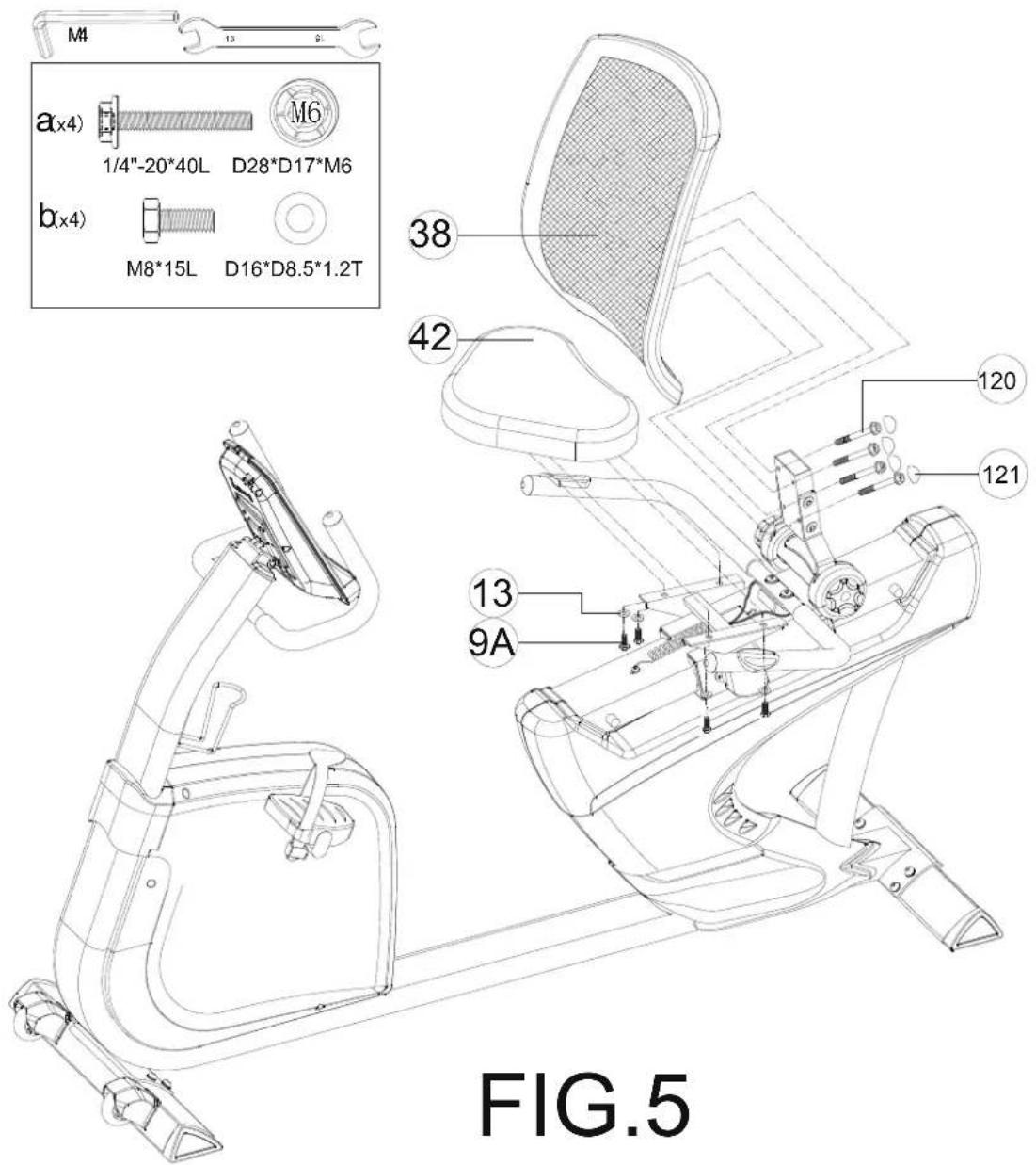 M4 13 9. a(x4) M6 1/4"-20*40L D28*D17*M6 b(x4) M8*15L D16*D8.5*1.2T 38 42 120 121 13 9A FIG.5
