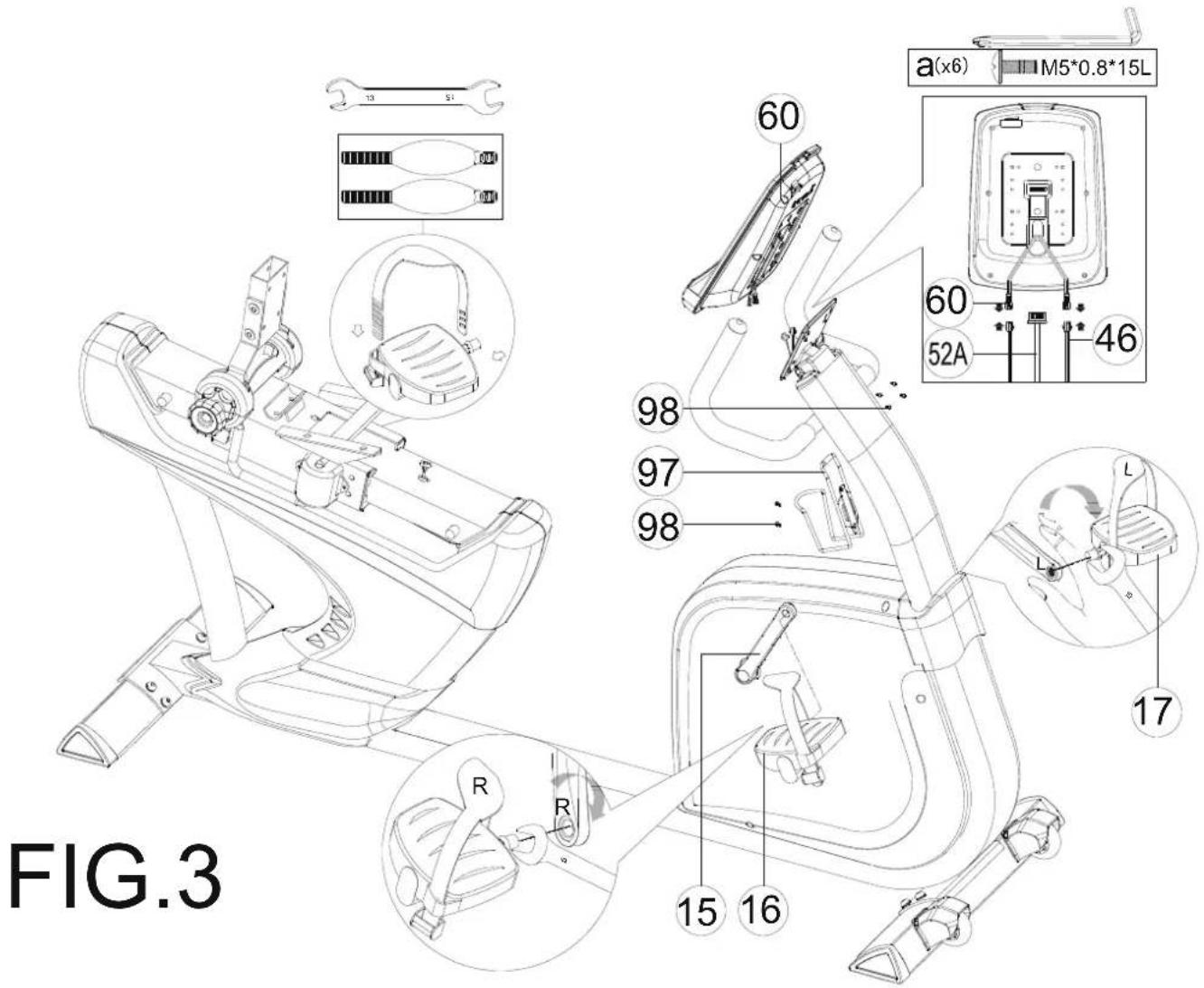 FIG.3 a(x6) M5*0.8*15L 60 98 97 98 15 16 17 52A 46 R R