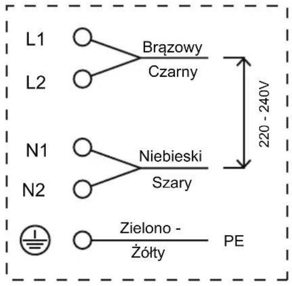Concept IDV2460m - Jednofazowe połączenie listwy zaciskowej płyty grzejnej za pomocą 4-żyłowego przewodu zasilającego (230 V) - 1