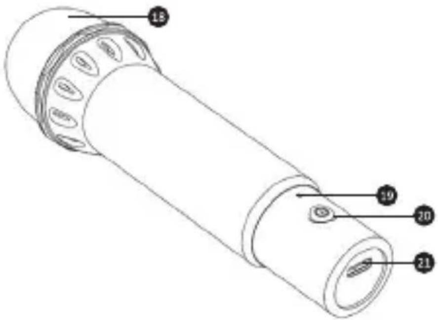 Technical diagram of a cylindrical mechanical component with numbered parts labeled 13, 19, 20, and 21.