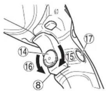 Technical diagram of a mechanical component with numbered parts and directional arrows indicating motion or flow.