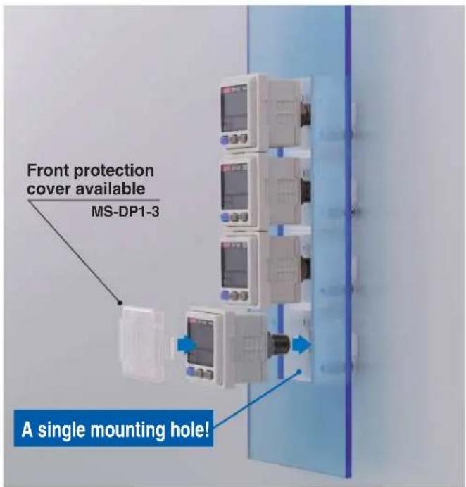 Front protection cover available MS-DP1-3 A single mounting hole!