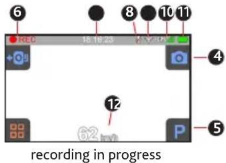 6 8 10 11 REC 18:19:23 V:10 + Q 4 12 62 km P 5 recording in progress