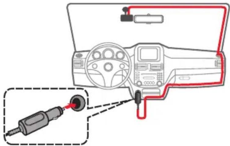Diagram showing car dashboard connected to a plug, with a magnified inset highlighting the plug's internal connection.