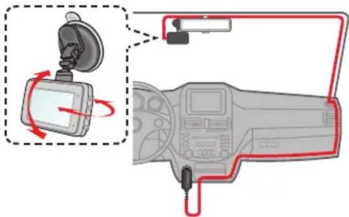 Diagram showing a car dashboard with sensor placement and red directional arrows indicating motion or signal flow.