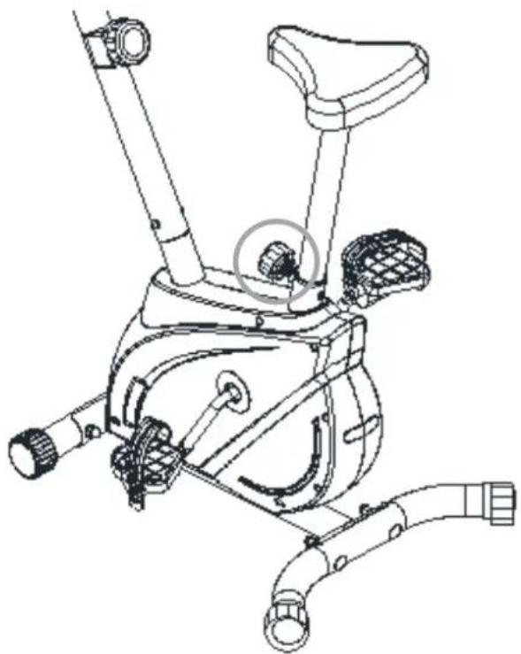 Technical line drawing of a stationary exercise bike with adjustable arms and legs (no text or symbols)