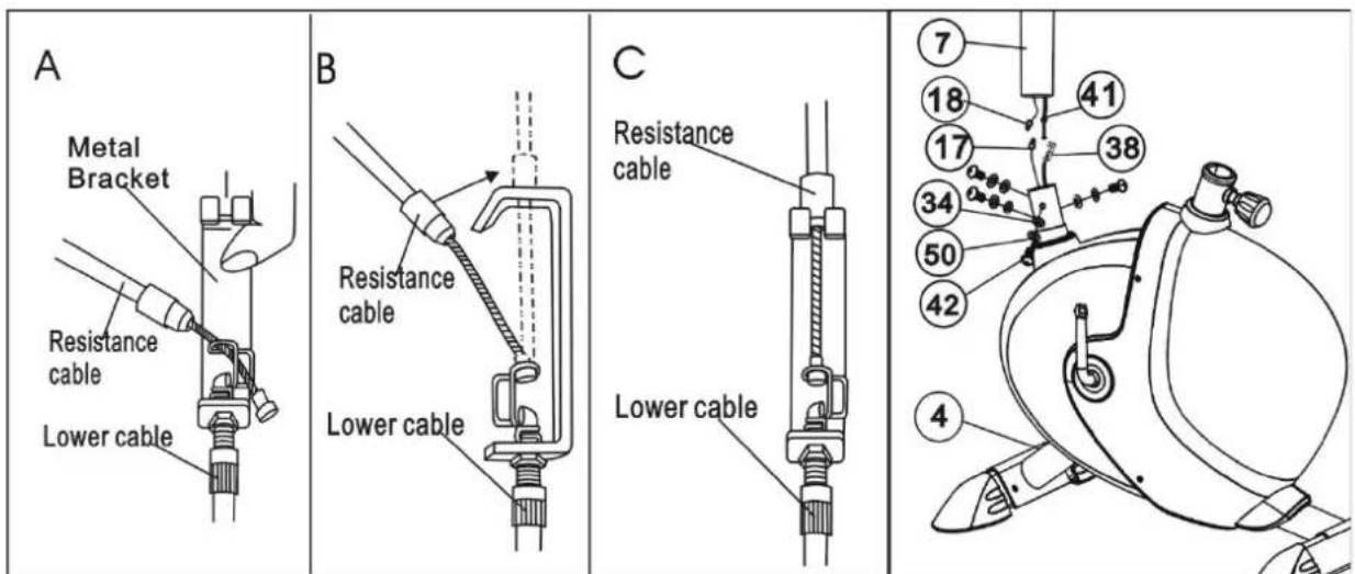 A Metal Bracket Resistance cable Lower cable B Resistance cable Lower cable C Resistance cable Lower cable 7 18 17 34 50 42 41 38