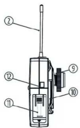Technical diagram of a walkie-talkie with numbered parts labeled ① to ⑪