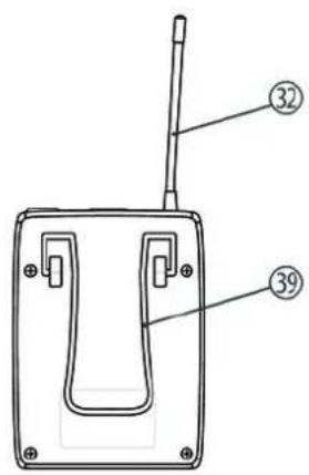 Technical diagram of a device with labeled parts 32 and 39, showing internal components and connections.