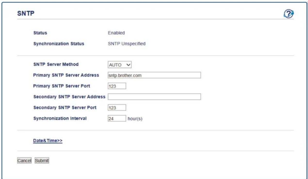BROTHER MFC-J3530DW - Konfigurování protokolu SNTP pomocí aplikace Web Based Management - 2