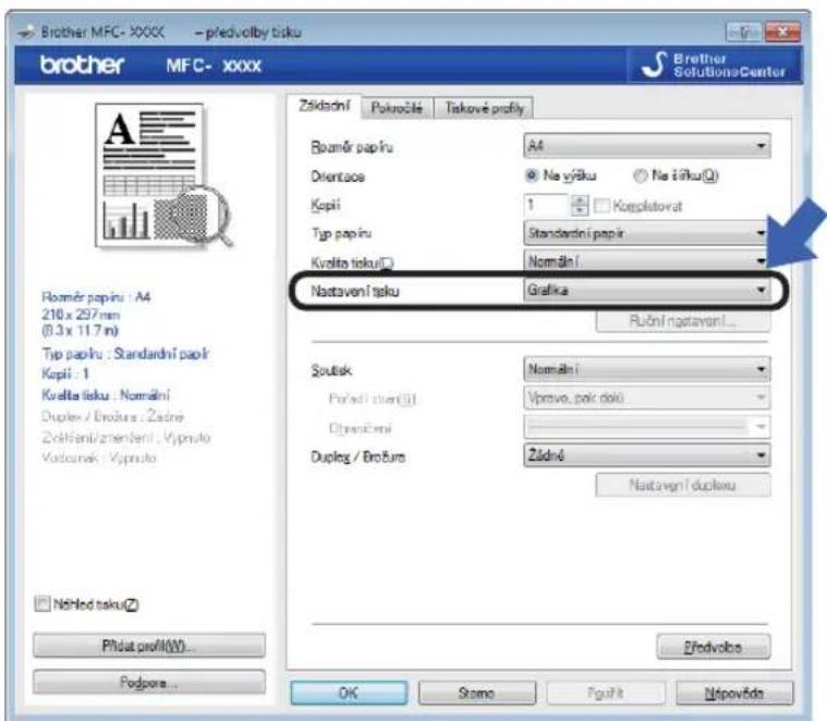 Brother MFC- XXXX - predvolby tisku brother MFC- XXXX Brother Solutions Center Základní Pokroční Tskové projky Bozměr papíku A4 Orientace Ne výšku Ne šítku(Q) Kopří 1 Komplatorat Typ papíku Standardní papík Kvolta tokru: Nomální Nastavení toku Grafika Půdní nastavení... Šouták Nomální Pokředí úten(0) Vprovo, pok dok Obrančení Dupleg / Brožura Zádné Nastavení ddučíku Něhled taku(Z) Přídát profil(W)... Podpore... OK Stamo Figurit Nápověda