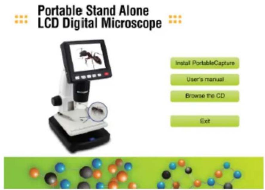 Portable Stand Alone LCD Digital Microscope Install PortableCapture User's manual Browse the CD Exit