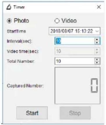 Timer Photo Video StartTime 2018/08/07 15:13:22 Interval(sec): 10 Video time(sec): 10 Total Number: 10 Captured Number: Start Stop