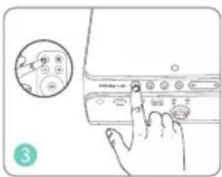 Diagram showing a hand pressing a button on a device with a control panel and a circular icon labeled '3' in the corner.