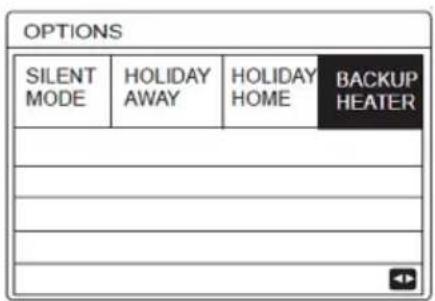 OPTIONS SILENT MODE HOLIDAY AWAY HOLIDAY HOME BACKUP HEATER