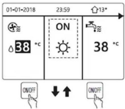01-01-2018 23:59 ↑13° ON 38 °C 38 °C ON/OFF ↓ ↑ ON/OFF