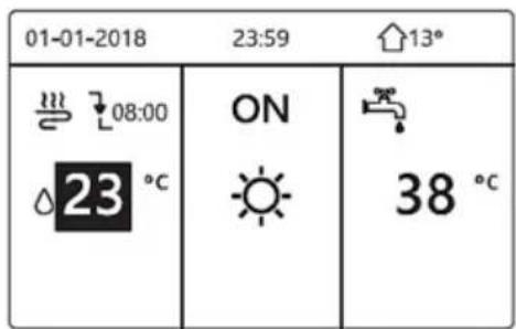 01-01-2018 23:59 13° 08:00 ON 38 °C 23 °C